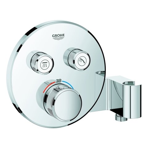 Grohe Grohtherm SmartControl Thermostat with two shut-off valves, integrated shower holder, round wa...