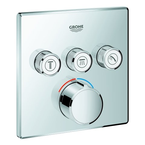 Grohe SmartControl flush-mounted mixer, three shut-off valves, square rosette