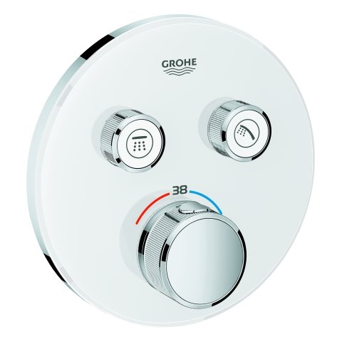 Grohe Grohtherm SmartControl Thermostat with two shut-off valves, round wall rose, moon white