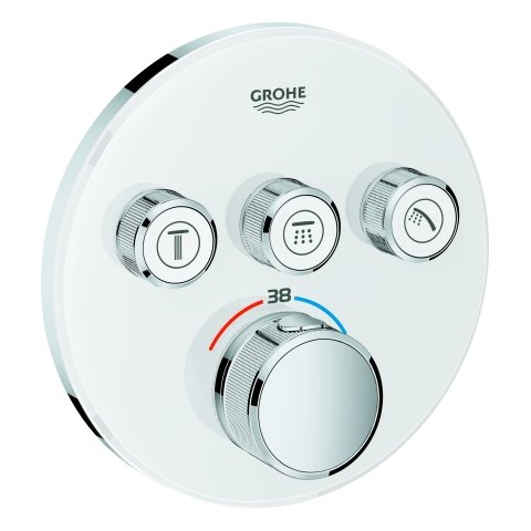 Grohe Grohtherm SmartControl Thermostat with three shut-off valves, round wall rose, moon white