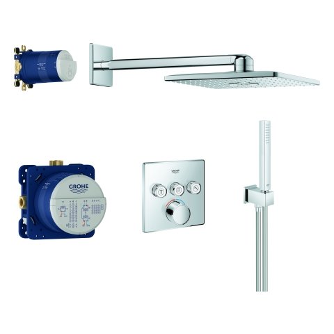 Grohe Grohtherm SmartControl concealed shower system, with Rainshower SmartActive 310 Cube overhead ...