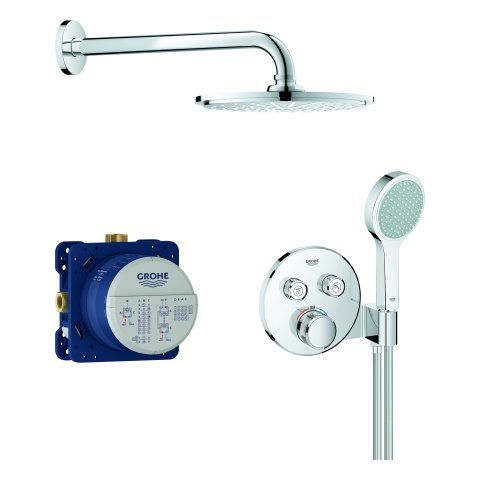 Grohe Grohtherm SmartControl concealed shower system, with Rainshower Cosmopolitan 210 overhead shower set, chrome