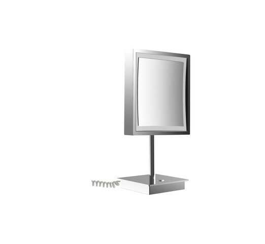 Emco LED shaving and vanity mirror, floor model, with spiral cable, angular, chrome, 109406015