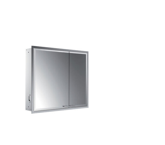 Emco asis prestige 2 illuminated mirror cabinet, flush-mounted model, 815mm, wide left door