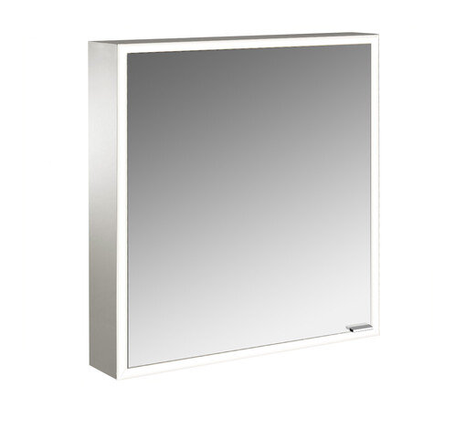 Emco asis prime illuminated mirror cabinet, surface mount model, 1 door, stop left, 600mm