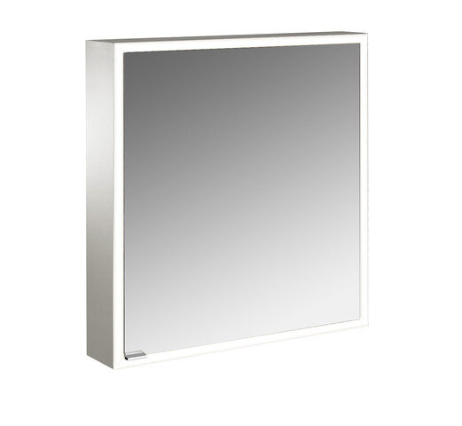 Emco asis prime illuminated mirror cabinet, surface mount model, 1 door, stop right, 600mm