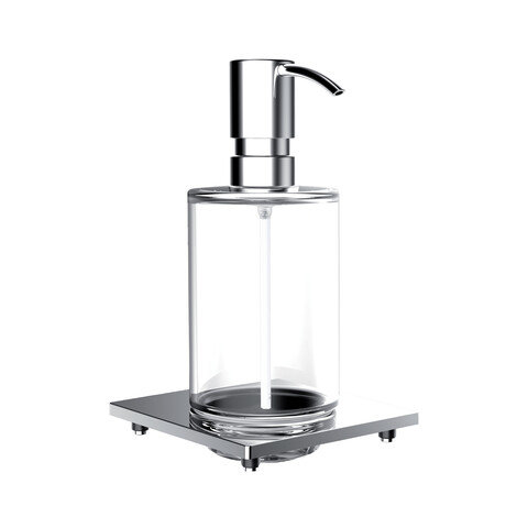 Emco liaison liquid soap dispenser for railing, crystal glass clear, dosing pump metal, approx. 240 ...