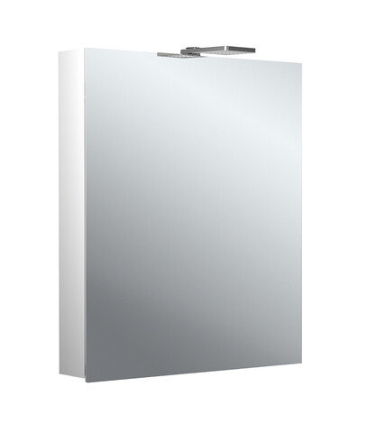 Emco flat 2 Style LED illuminated mirror cabinet with top spotlights, 1 door hinges changeable, 600x711x113mm, 979706301