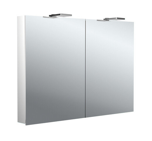 Emco flat 2 Style LED illuminated mirror cabinet with top spotlights, 2 doors, 1000x711x113mm, 979706304