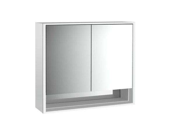 Emco loft illuminated mirror cabinet with bottom shelf 800mm, 2 doors, with mirrored side walls, surface mount model, 9798052