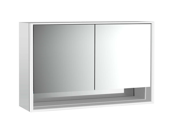 Emco loft illuminated mirror cabinet with bottom shelf 1300mm, 2 doors, with mirrored side walls, surface mount model, 979805220