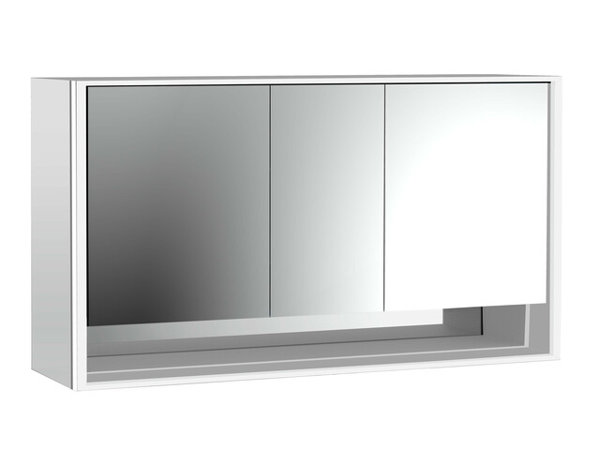 Emco loft illuminated mirror cabinet with bottom shelf 1600mm, 3 doors, with mirrored side walls, surface mount model, 979805222