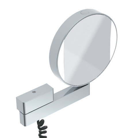 Emco LED shaving and cosmetic mirror, mirrored on both sides, magnification 3 and 7x, round, LED lighting, articulated arm, spiral cable and plug