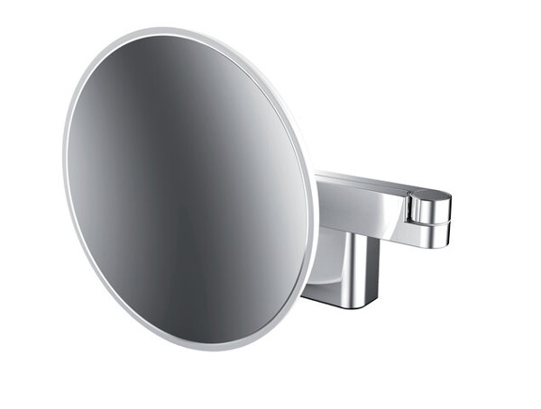 Emco LED shaving and make-up mirror, wall model, double-jointed arm, magnification 3-fold, round