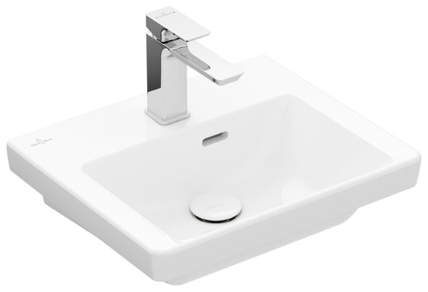 Villeroy & Boch Subway 3.0 hand-rinse basin, 450 x 370 mm, 1 tap hole, with overflow, unground, 437045