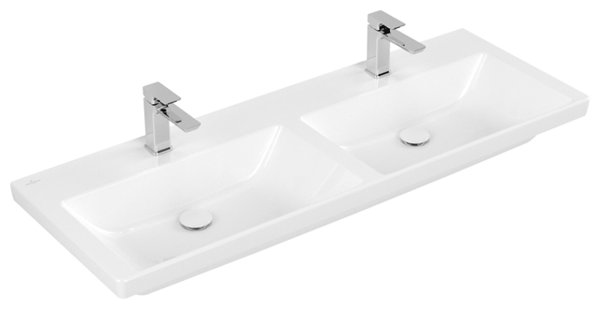 Villeroy & Boch Subway 3.0 Schrank-Doppelwaschtisch, 1300 x 470 mm, 2 Hahnlöcher, ohne Überlauf, u...