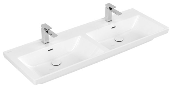 Villeroy & Boch Subway 3.0 Schrank-Doppelwaschtisch, 1300 x 470 mm, 2 Hahnlöcher, mit Überlauf, un...