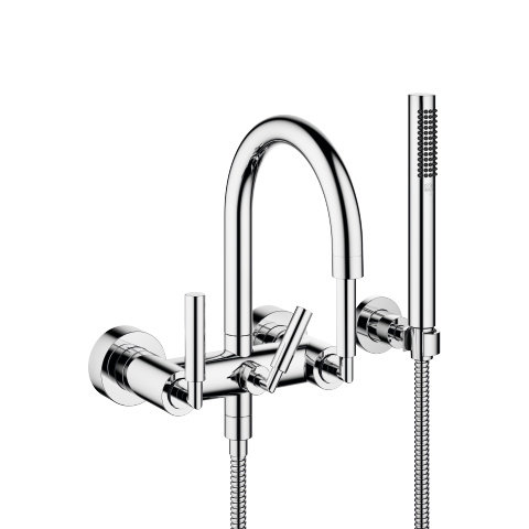 Dornbracht Tara bath mixer for wall mounting with shower set, 240 mm projection, 25133882