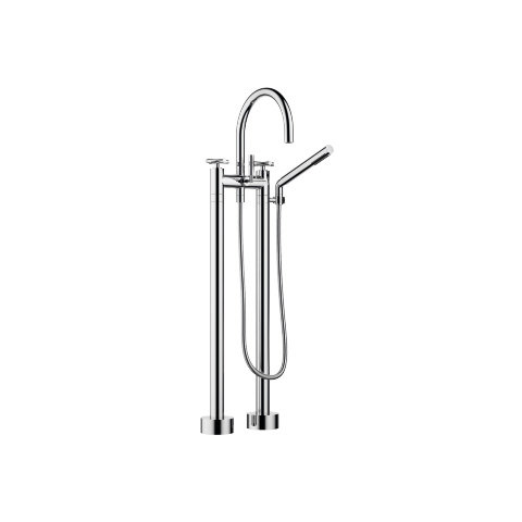 Dornbracht Tara two-hole bath mixer for free-standing installation with hand shower set, projection ...