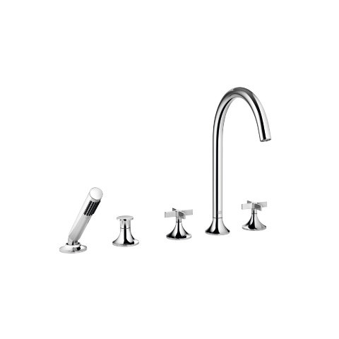 Dornbracht VAIA five-hole bath mixer, bath rim mounting, automatic changeover, cross handle, projection 220 mm, 27522809