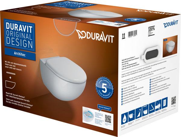 Duravit Architec wall-mounted WC Rimless Set 457209, washer incl. WC seat