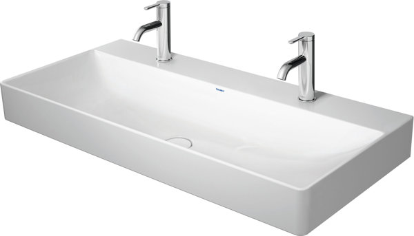 Duravit DuraSquare Waschtisch, 100x47cm, 2 Hahnlöcher, 1 Becken, ohne Überlauf, von unten glasiert...