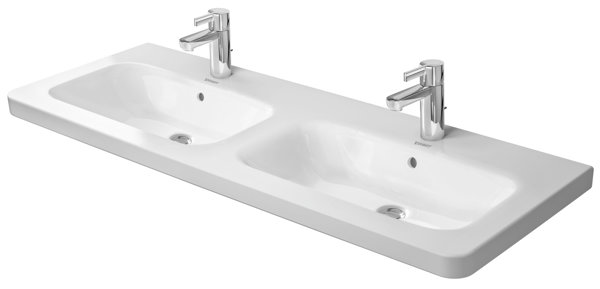 Duravit Doppelwaschtisch DuraStyle 130x48 cm mit Überlauf, mit Hahnlochbank, 2 Hahnlöcher, 2 Becken