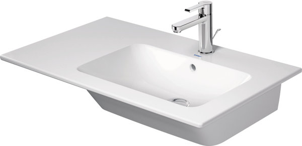 Duravit ME by Starck Möbelwaschtisch 83 cm, 1 Hahnloch, mit Überlauf, mit Hahnlochbank, asymmetrisch, Becken rechts