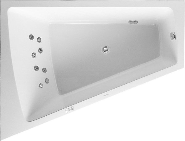 Duravit Whirlpool Paiova 1800x1400mm one sloping back left, moulded acrylic front, frame, drain and overflow set, Jet-System