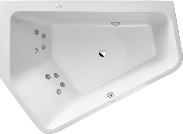 Duravit Whirlpool Paiova 5 1900x1400mm built-in version corner left, two different back slopes, frame, drain and overflow set, jet system