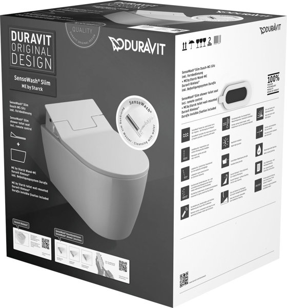 Duravit Set Me by Starck Rimless (flushless) wall-mounted toilet incl. SensoWash Slim shower toilet seat, white