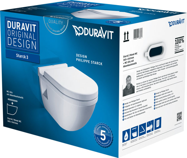 Duravit Starck 3 SET wall-hung WC incl. WC seat with soft-closing mechanism, white