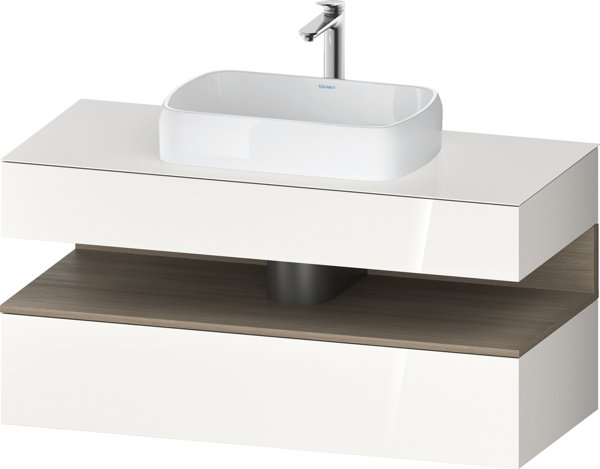 Duravit Qatego console washbasin base, 1 drawer, 1 drawer, cutout center, 1200x550x600mm, niche oak ...