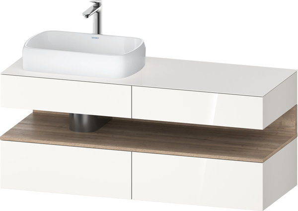 Duravit Qatego console washbasin base, 2 drawers, 2 drawers, cutout left, 1400x550x600mm, niche oak ...