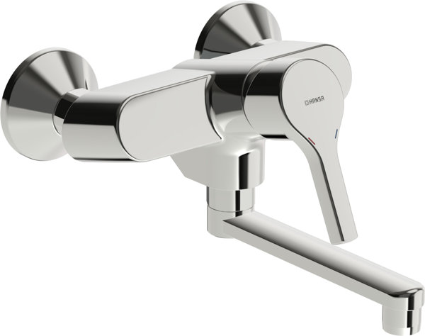 Hansa HANSAPALENO basin mixer, wall mounted, projection 242 mm, chrome, 56382203