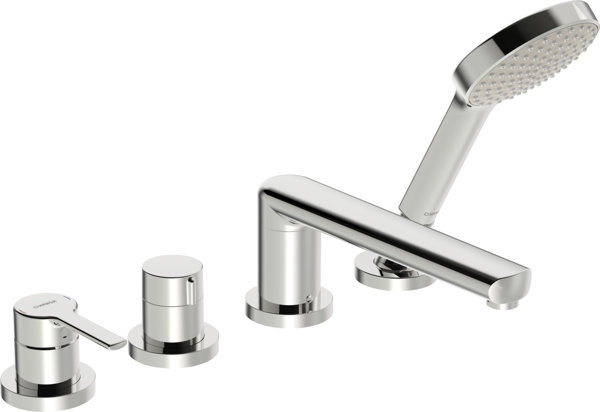 Hansa Hansaronda bath mixer, ready-mounted set, with safety device, round rosette, projection: 238 mm, 4-hole, 03402473