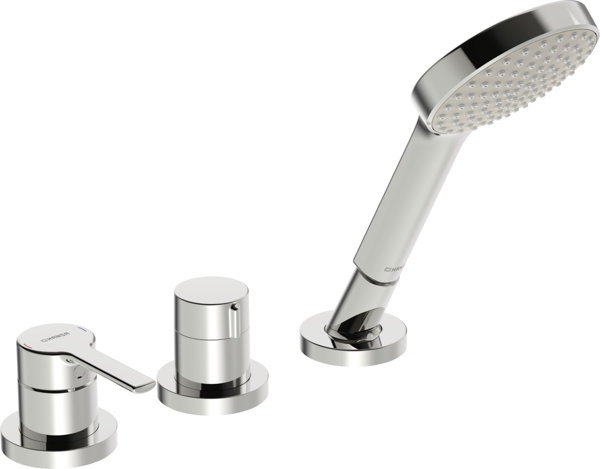 Hansa Hansaronda bath mixer, ready-mounted set, with safety device, 3-hole, round rosette, 03419473