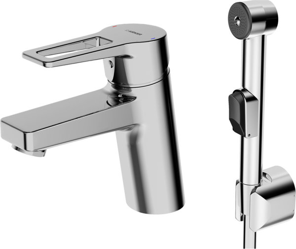 Hansa Hansatwist basin mixer, with functional shower, lever, without waste, projection: 121mm, 09302205