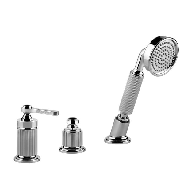 Gessi Venti20 3-hole bath mixer, with diverter, hose and hand shower, 2-way, for separate bath spout...