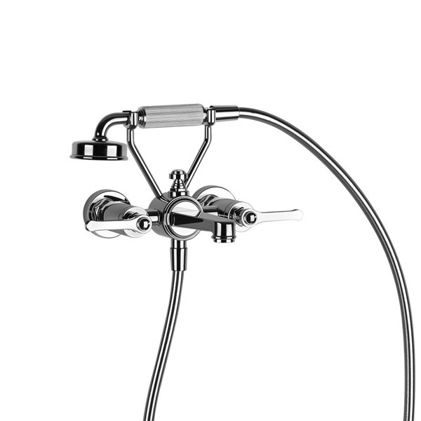 Gessi Venti20 2-hole bath mixer, with hose & hand shower, 2-way, projection 220mm, wall mounting...