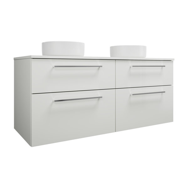 Burgbad Eqio ceramic countertop washbasins left and right, round, including vanity unit, width 1400m...