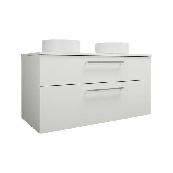 Burgbad Eqio ceramic countertop washbasins left and right, round, including vanity unit, width 1200m...