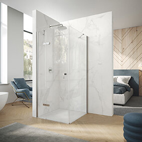 Design pure 4-corner swing door with fixed segments with fitting, width:75cm height:197cm, left-hand mounting, 8P9001