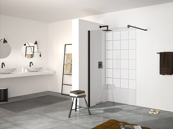 HÜPPE Design pure side panel, free-standing, left & right stop for shower tray