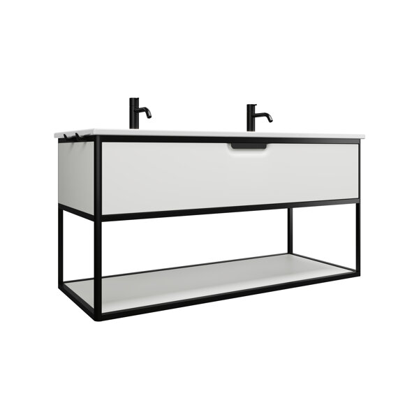 Burgbad Vry ceramic washbasin with vanity unit, 2 tap holes, open compartment, 1230x600x496mm, SGUK123