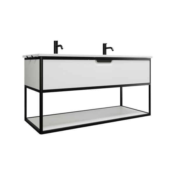 Burgbad Vry ceramic double washbasin with vanity unit, open compartment, 1230x600x496mm, SGUL123