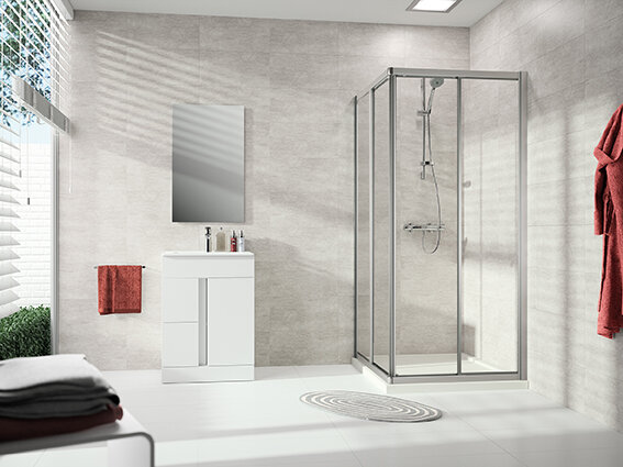 Hüppe Alpha 2 sliding door entry, 2-part, 4-corner, fully framed, 900x900x2000mm, A22007