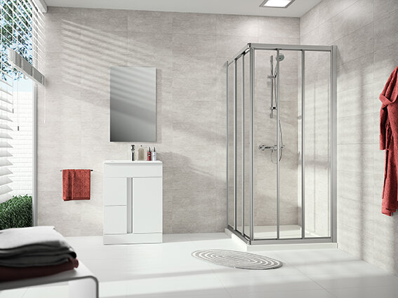 Hüppe Alpha 2 sliding door entry, 3-part, 4-corner, fully framed, 900x900x1900mm, A22602