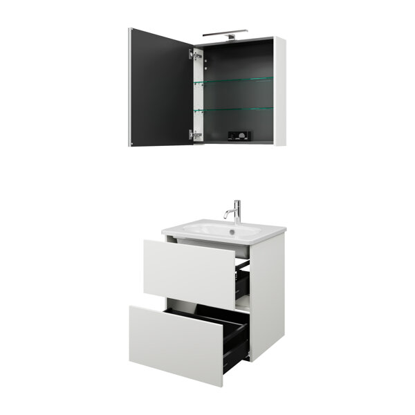 Burgbad Rocio set comprising mirror cabinet with LED light, washbasin and vanity unit, width 600mm, ...