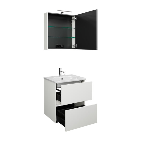 Burgbad Rocio set comprising mirror cabinet with LED light, washbasin and vanity unit, width 600mm, ...